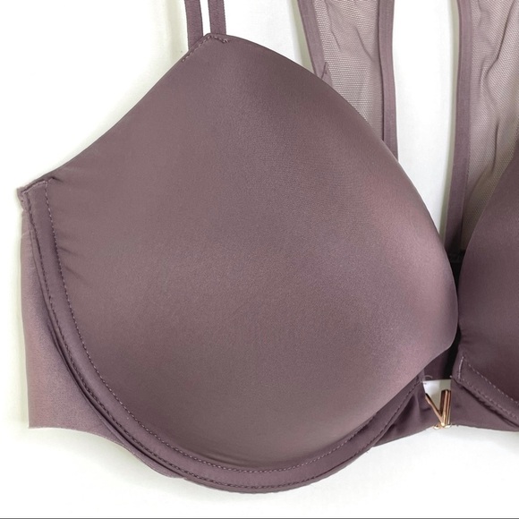 Victoria Secret Mauve Front Closure Push Up Bra Underwire Racerback Bra Sz 36D - Picture 2 of 8